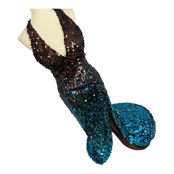 Jovani turquoise beaded halter sequin prom dress Y2K evening gown pageant dress - Picture 3 of 17